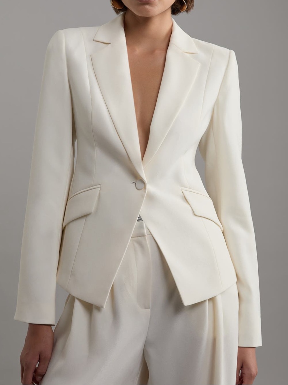Karen Millen Tailored Crepe Blazer Ivory Structured Single Breasted Jacket Sz 12 - Picture 3 of 16